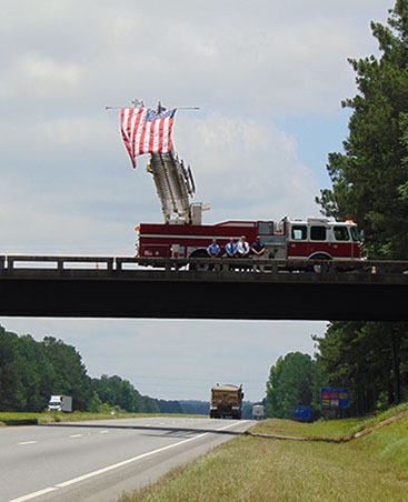 Fire Truck on Bridge